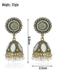 2入組歐美復古誇張風格的燈籠形和鐘形耳環,繩手工珍珠流蘇搭配花型切割設計,適用於女士 - 白色 - 查看 2