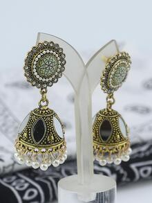 2入組歐美復古誇張風格的燈籠形和鐘形耳環,繩手工珍珠流蘇搭配花型切割設計,適用於女士 - 白色 - 查看 3