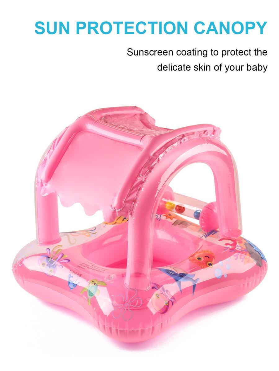 1pc Marine Life Pattern Bell Decor Kids Swimming Ring With Canopy Pool