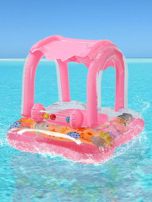 1 pieza Aro de natación para niños con decoración de campana con diseño de vida marina con dosel para piscina