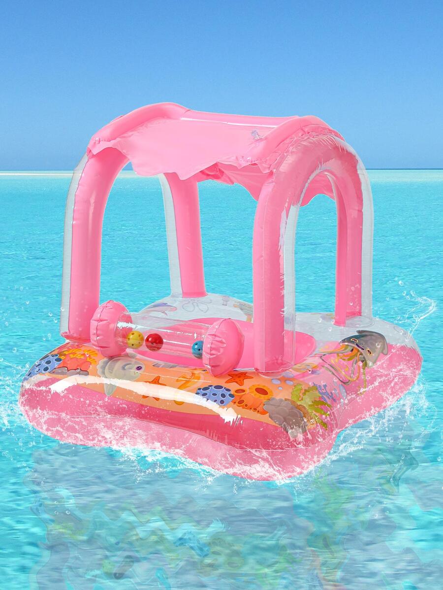1 pieza Aro de natación para niños con decoración de campana con diseño de vida marina con dosel para piscina