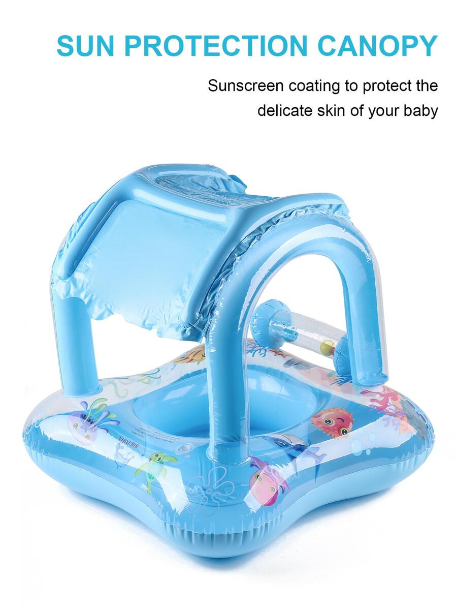 1pc Marine Life Pattern Bell Decor Kids Swimming Ring With Canopy