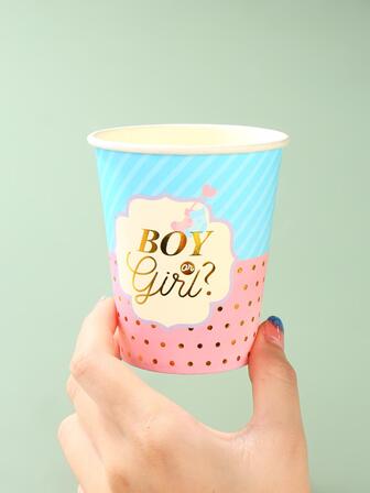 25入組金箔嬰兒性別揭示主題派對一次性紙杯