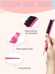 造型梳子套裝，3入組套頭髮造型梳子套裝逗弄髮刷鼠尾梳邊緣刷用於邊緣和背部梳理、梳理、光滑頭髮女式（粉色） - 粉色 - 查看 2