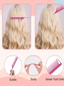 造型梳子套裝，3入組套頭髮造型梳子套裝逗弄髮刷鼠尾梳邊緣刷用於邊緣和背部梳理、梳理、光滑頭髮女式（粉色） - 粉色 - 查看 3