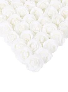 200 Pcs Artificial Rose Flower Heads, 1.97in Stemless Roses Artificial Rose Flower Heads For Crafts Fake Roses Heads Artificial Roses For DIY Craft Wedding Bouquet Party Decoration, Table Centerpiece Decorations, Party Decoration Supplies - 白色 - 查看 2