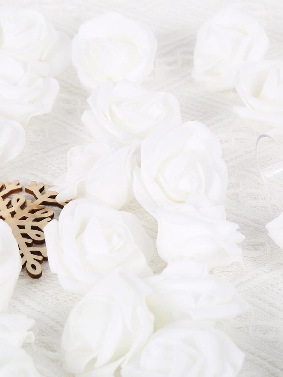 200 Pcs Artificial Rose Flower Heads, 1.97in Stemless Roses Artificial Rose Flower Heads For Crafts Fake Roses Heads Artificial Roses For DIY Craft Wedding Bouquet Party Decoration, Table Centerpiece Decorations, Party Decoration Supplies - 白色 - 查看 1