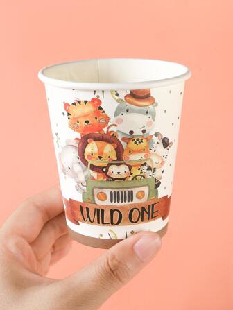 25入組森林和动物园動物圖案一次性紙杯適合派對