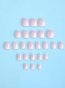 24 móng tay giả vuông ngắn, màu hồng pastel ombre, kiểu dáng dễ thương và ngọt ngào, phù hợp cho phụ nữ và bé gái, dụng cụ làm móng nghệ thuật. - trắng - Xem 2