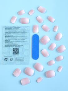 24 móng tay giả vuông ngắn, màu hồng pastel ombre, kiểu dáng dễ thương và ngọt ngào, phù hợp cho phụ nữ và bé gái, dụng cụ làm móng nghệ thuật. - trắng - Xem 3