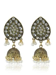 2pcs Vintage Style Dangle Earrings With Bell, Flower Engraving And Pearl Detail Handmade - White - View 1