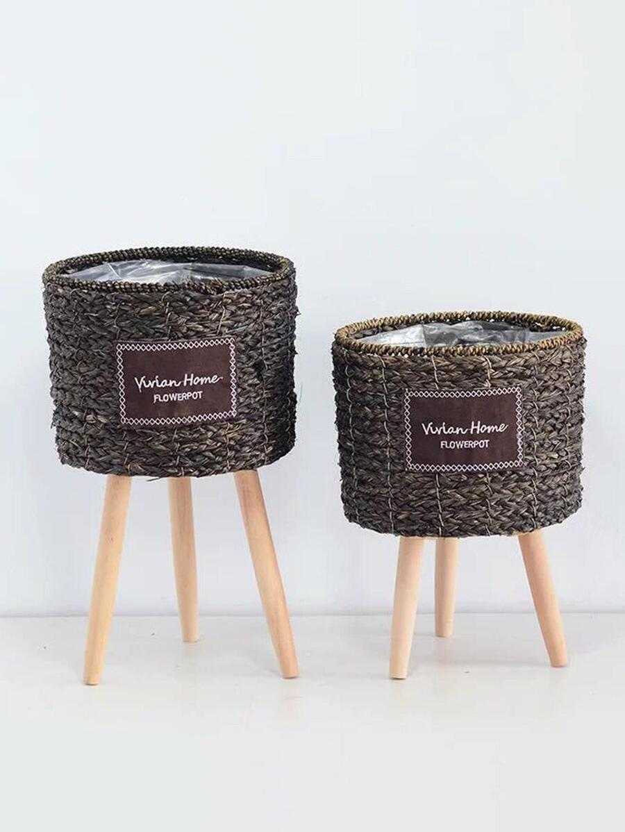 1卷標語圖案植物容器 - 鏽棕色 - 查看 1