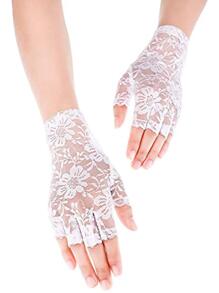 Găng tay hở ngón ren hoa - trắng - Xem 2