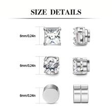 Bông Tai Kẹp Nam Châm Bằng Thép Không Gỉ Đơn Giản Thời Trang Đính Đá Cz, Không Xỏ Lỗ Cho Nam Và Nữ - 1 bộ 3 đôi - Xem 2