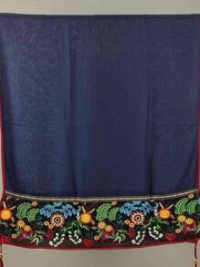 Floral Embroidered Tassel Decor Scarf - Navy Blue - View 2