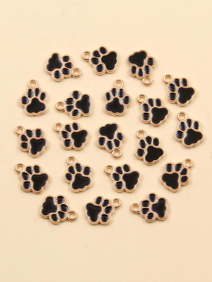 20pcs Black Oil Drip Bear Paw Shaped Beads - Black - View 1