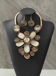 Ba mảnh của ngành công nghiệp nặng retro hoa tai vòng cổ phong cách quốc gia Bộ trang sức - Nhiều màu - Xem 1