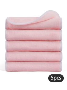 5pcs Square Makeup Remover Towel(20.5cm*20.5cm),Soft And Skin Friendly Face Towel,Cleaning Tools Easy Carrying For Travel - Pink - View 2