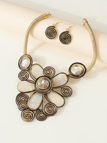 Ba mảnh của ngành công nghiệp nặng retro hoa tai vòng cổ phong cách quốc gia Bộ trang sức - Nhiều màu - Xem 4