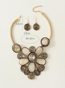 Ba mảnh của ngành công nghiệp nặng retro hoa tai vòng cổ phong cách quốc gia Bộ trang sức - Nhiều màu - Xem 2