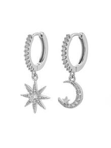 月亮和星星不對稱耳墜 - 銀色 - 查看 1