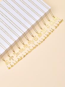 1pc European And American Style Minimalist Stainless Steel 12 Zodiac Sign Pendant Necklace For Women + 1pair European And American Style Minimalist Stainless Steel 12 Zodiac Sign Stud Earrings For Women, Suitable For Daily Wear - Yellow Gold - View 2