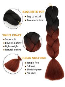 件裝大號編織頭髮 24 英寸適合婦女和兒童日常假期和角色扮演編織服裝黑棕色多色時尚合成頭髮鉤針接髮實用而靈活的高溫頭髮 - 彩色 - 查看 4