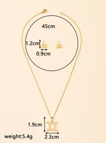 1pc European And American Style Minimalist Stainless Steel 12 Zodiac Sign Pendant Necklace For Women + 1pair European And American Style Minimalist Stainless Steel 12 Zodiac Sign Stud Earrings For Women, Suitable For Daily Wear - Yellow Gold - View 7