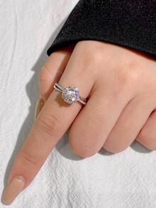 Newsoul 1個流行的1ct莫桑石鑽石圓形光環戒指,適用於女性用925純銀訂婚永恆承諾結婚戒指週年紀念禮物豪華精美珠寶婚禮寶石 - 銀色 - 查看 3