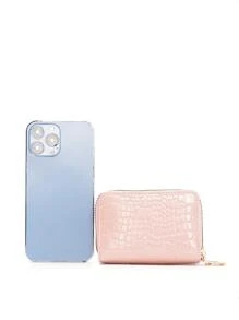 1 件鱷魚圖案卡包信用收納袋男女卡包錢包小錢包雙層拉鍊零錢包男女,適合日常購物、學校旅行 - 粉色 - 查看 4