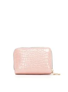 1 件鱷魚圖案卡包信用收納袋男女卡包錢包小錢包雙層拉鍊零錢包男女,適合日常購物、學校旅行 - 粉色 - 查看 5