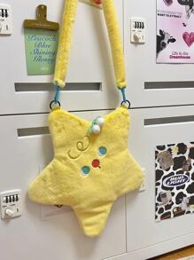 Cartoon Embroidered Star Design Novelty Bag Cute Style, Perfect Best Funny Novelty & Gag Gifts, Stars Hollow Women Bag, Fashionable Butter Yellow Bag For Women