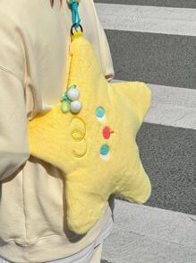 Cartoon Embroidered Star Design Novelty Bag Cute Style, Perfect Best Funny Novelty & Gag Gifts, Stars Hollow Women Bag, Fashionable Butter Yellow Bag For Women
