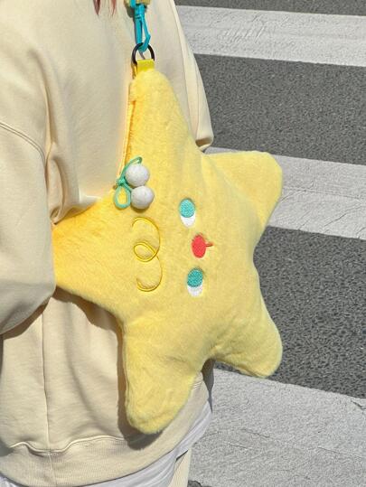 Borsa da donna con design a stelle ricamato in stile cartoni animati, perfetta come regalo divertente e originale, borsa da donna con stelle, alla moda in colore giallo burro