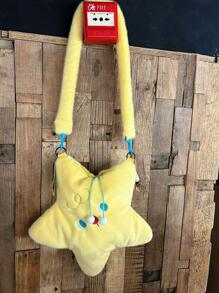Cartoon Embroidered Star Design Novelty Bag Cute Style, Perfect Best Funny Novelty & Gag Gifts, Stars Hollow Women Bag, Fashionable Butter Yellow Bag For Women