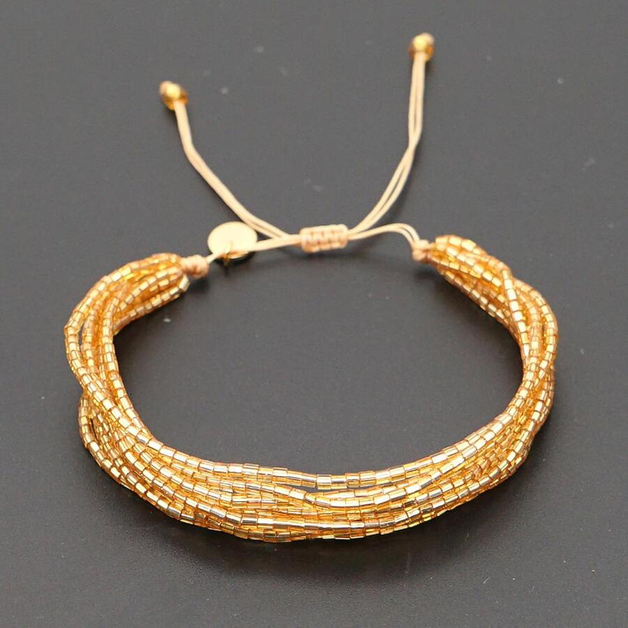 1入組編織多多層米珠子手環 - 金黃色 - 查看 1