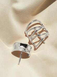 2个装女士简约设计发夹休闲蝴蝶结爪夹发卡，适合上学、度假、旅行等场合，可作发饰使用。 - 銀色 - 查看 4