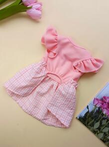 1入組格紋印花荷葉邊寵物連衣裙