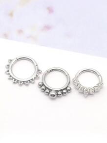 3 piezas / Set miedoso bola & con diseño de diamante de imitación Aro para la nariz para mujeres para fiesta - Plateado - Ver 1