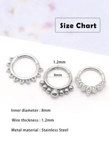 3 piezas / Set miedoso bola & con diseño de diamante de imitación Aro para la nariz para mujeres para fiesta - Plateado - Ver 2