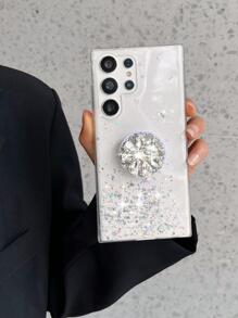 镶钻装饰手机壳，带凸起式手机支架，国际版，非国内版 - 白色 - 查看 1