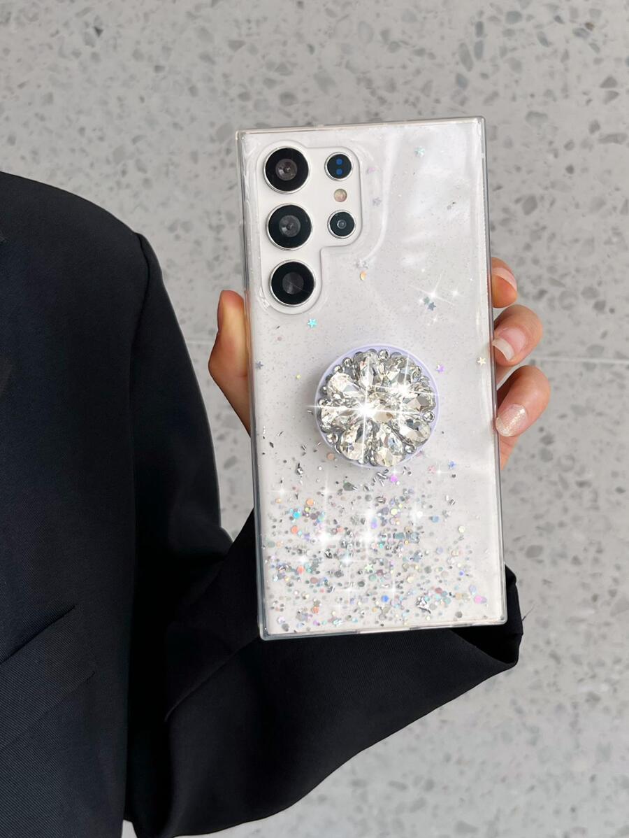 镶钻装饰手机壳，带凸起式手机支架，国际版，非国内版 - 白色 - 查看 1