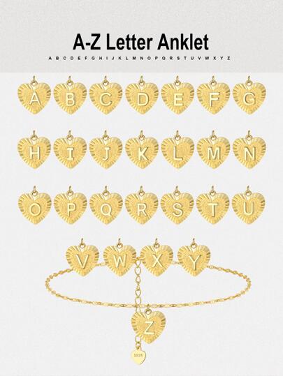 1 PC Initials 925 Sterling Silver Chain Anklet 26 Letters Women Seaside Vacation Jewelry Foot Chain For Girl Birthday Anniversary Gift