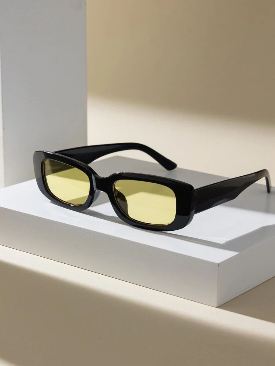 1pair Women Square Frame Boho Shades Fashion Glasses For Women Men Retro Fashion Glasses 90's Vintage For Outdoor Summer - Black and White - View 1