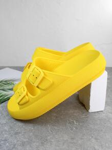 happy slides 新款女式黃色帶扣一腳蹬涼鞋，防滑，柔軟，耐磨，減震，戶外/室內使用舒適拖鞋（尺寸36-40） - 黃色 - 查看 5