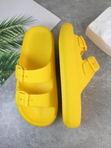 happy slides 新款女式黃色帶扣一腳蹬涼鞋，防滑，柔軟，耐磨，減震，戶外/室內使用舒適拖鞋（尺寸36-40） - 黃色 - 查看 2
