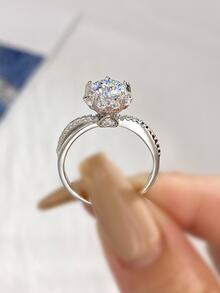 Newsoul 1個流行的1ct莫桑石鑽石圓形光環戒指,適用於女性用925純銀訂婚永恆承諾結婚戒指週年紀念禮物豪華精美珠寶婚禮寶石 - 銀色 - 查看 5