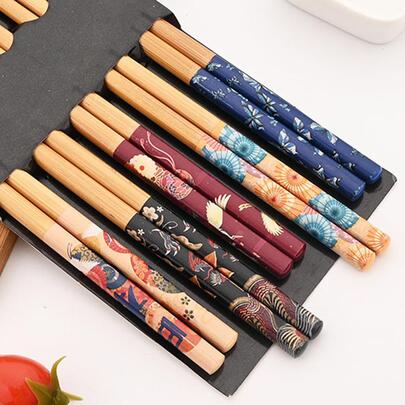 5pairs Mixed Pattern Chopsticks Set,Kitchen,Christmas Gift