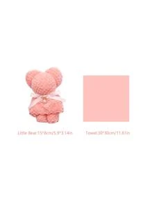 Bear Pattern Towel,1Pc Polyester Cute Fuzzy Facial Cleaning Cloth Reusable Face Towel Square Makeup Towel - Pink - View 3