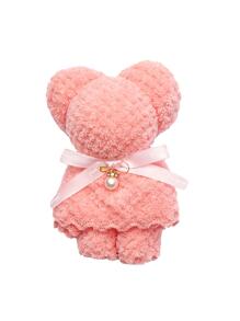 Bear Pattern Towel,1Pc Polyester Cute Fuzzy Facial Cleaning Cloth Reusable Face Towel Square Makeup Towel - Pink - View 2